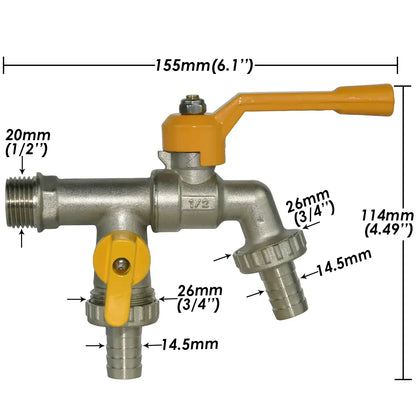 Robinet Antigel Extérieur 2 Sorties en Laiton - Tuyau Cannelé 16mm / Tuyau Cannelé 16mm