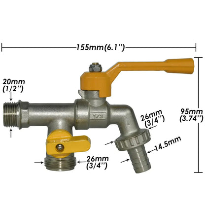 Robinet Antigel Extérieur 2 Sorties en Laiton - Tuyau Cannelé 16mm / Mâle 3/4