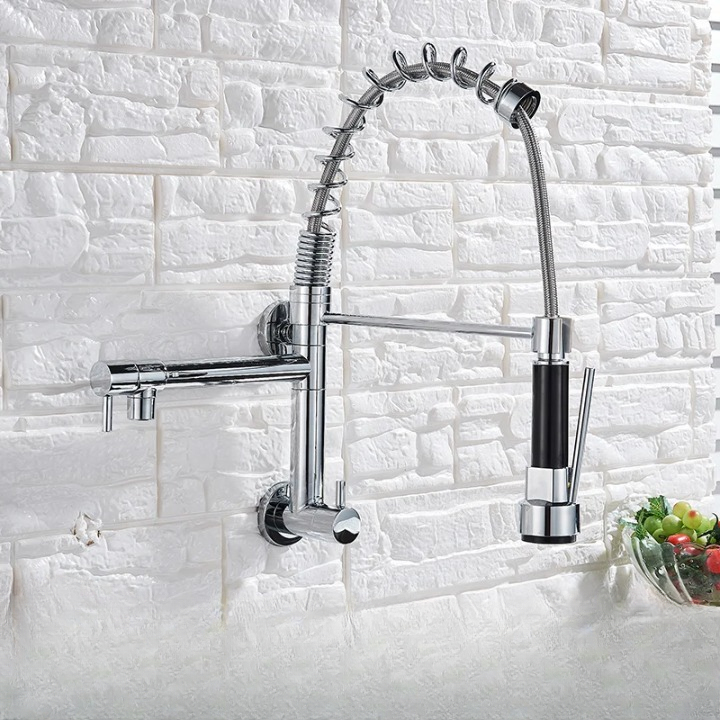 Robinet Cuisine Mural Avec Douchette - Chrome