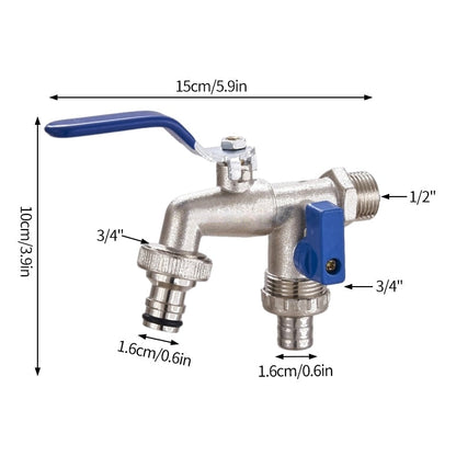 Robinet de Puisage Extérieur Double Sorties - Tuyau 16 mm / Tuyau Cannelé 16 mm