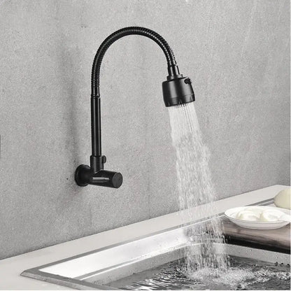 Robinet Eau Froide Mural de Cuisine Noir Flexible