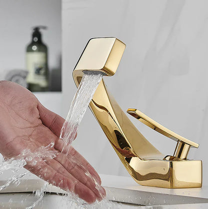 Robinet Mitigeur Lavabo Penché Design Doré